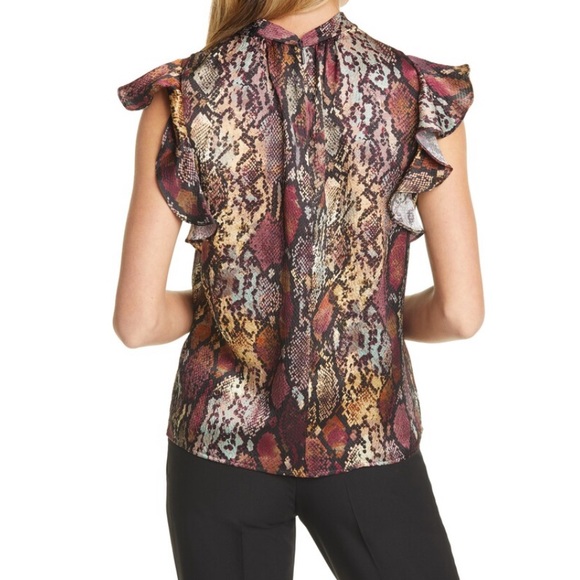 NWT Rebecca Taylor Snake Ruffle Silk Top Sz M Blouse - Picture 2 of 11